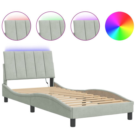 vidaXL Bedframe met LED-verlichting fluweel lichtgrijs 80x200 cm afbeelding2 - 1