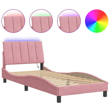 vidaXL Bedframe met LED zonder matras "Hanko" fluweel roze 80x200 cm afbeelding2 - 1