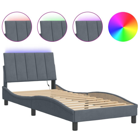 vidaXL Bedframe met LED-verlichting fluweel donkergrijs 90x190 cm afbeelding2 - 1