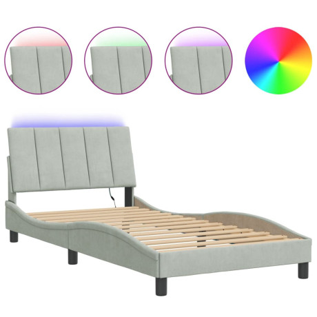 vidaXL Bedframe met LED-verlichting fluweel lichtgrijs 100x200 cm afbeelding2 - 1