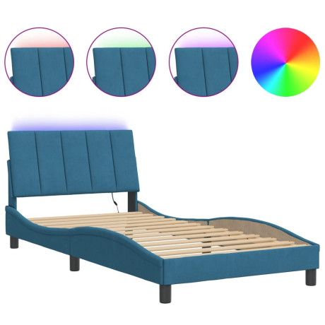 vidaXL Bedframe met LED-verlichting fluweel blauw 100x200 cm afbeelding2 - 1