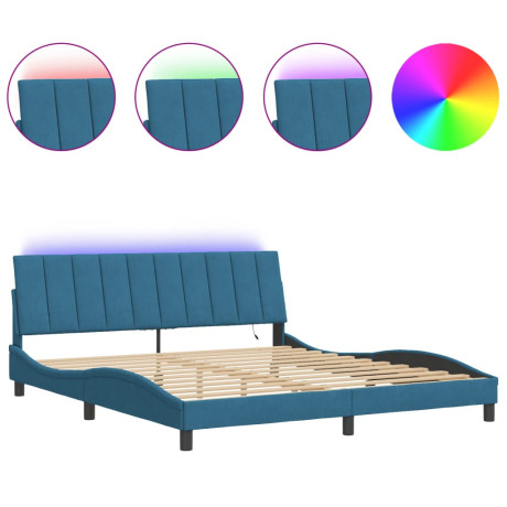 vidaXL Bedframe met LED-verlichting fluweel blauw 180x200 cm afbeelding2 - 1