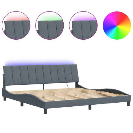 vidaXL Bedframe met LED-verlichting fluweel donkergrijs 200x200 cm afbeelding2 - 1