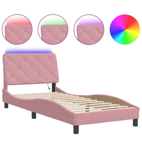 vidaXL Bedframe met LED zonder matras fluweel roze 90x190 cm afbeelding2 - 1