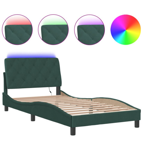 vidaXL Bedframe met LED-verlichting fluweel donkergroen 100x200 cm afbeelding2 - 1