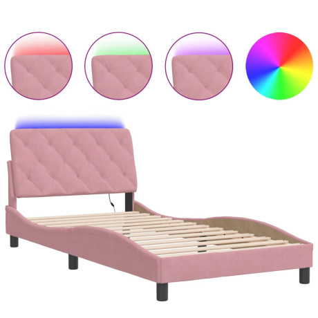 vidaXL Bedframe met LED-verlichting fluweel roze 100x200 cm afbeelding2 - 1