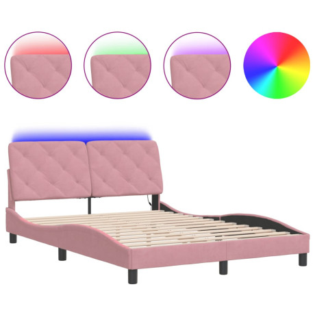 vidaXL Bedframe met LED-verlichting fluweel roze 120x200 cm afbeelding2 - 1