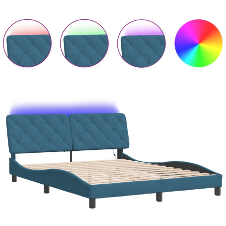 vidaXL Bedframe met LED-verlichting fluweel blauw 160x200 cm afbeelding2 - 1