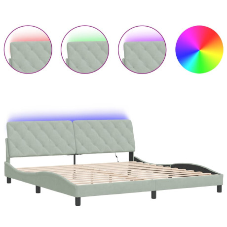 vidaXL Bedframe met LED-verlichting fluweel lichtgrijs 200x200 cm afbeelding2 - 1