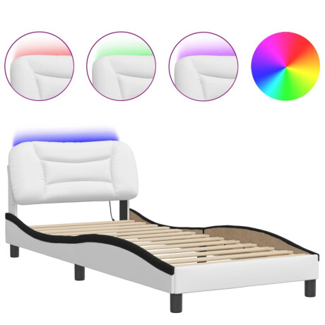 vidaXL Bedframe met LED zonder matras "Hvar" kunstleer wit en zwart 80x200 cm afbeelding2 - 1