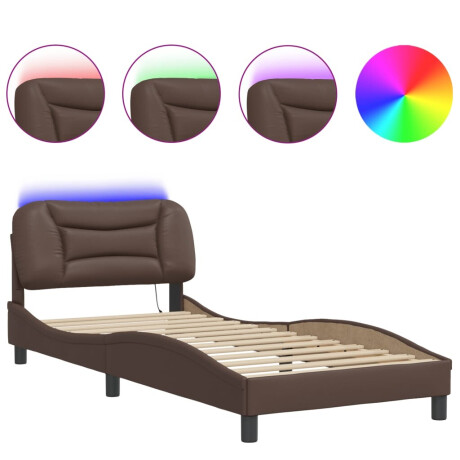 vidaXL Bedframe met LED zonder matras "Hvar" kunstleer bruin 90x190 cm afbeelding2 - 1