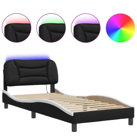 vidaXL Bedframe met LED zonder matras "Hvar" kunstleer zwart en wit 90x190 cm afbeelding2 - 1