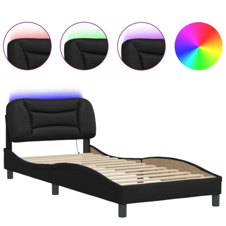 vidaXL Bedframe met LED zonder matras "Hvar" kunstleer zwart 90x200 cm afbeelding2 - 1