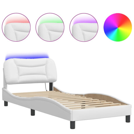 vidaXL Bedframe met LED zonder matras "Hvar" kunstleer wit 90x200 cm afbeelding2 - 1