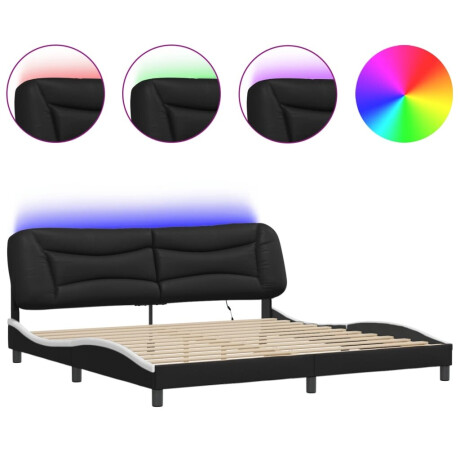 vidaXL Bedframe met LED zonder matras "Hvar" kunstleer zwart en wit 200x200 cm afbeelding2 - 1