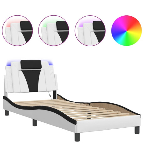 vidaXL Bedframe "Viana" met LED zonder matras kunstleer wit en zwart 80x200 cm afbeelding2 - 1