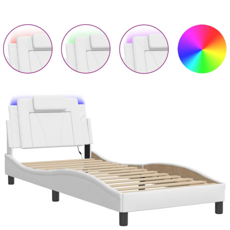 vidaXL Bedframe met LED-verlichting kunstleer wit 90x190 cm afbeelding2 - 1