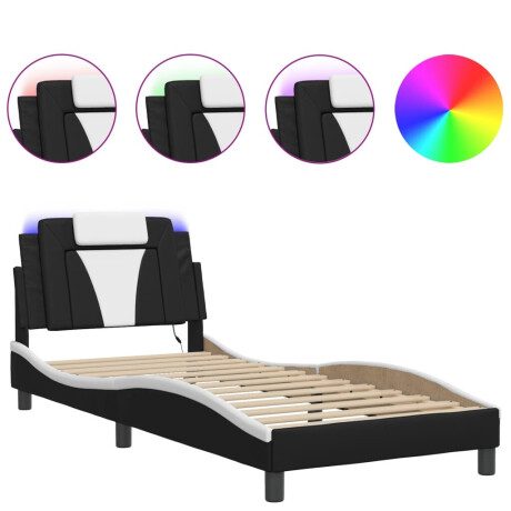 vidaXL Bedframe "Viana" met LED zonder matras kunstleer zwart en wit 90x190 cm afbeelding2 - 1