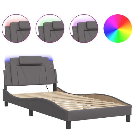 vidaXL Bedframe met LED-verlichting kunstleer grijs 100x200 cm afbeelding2 - 1