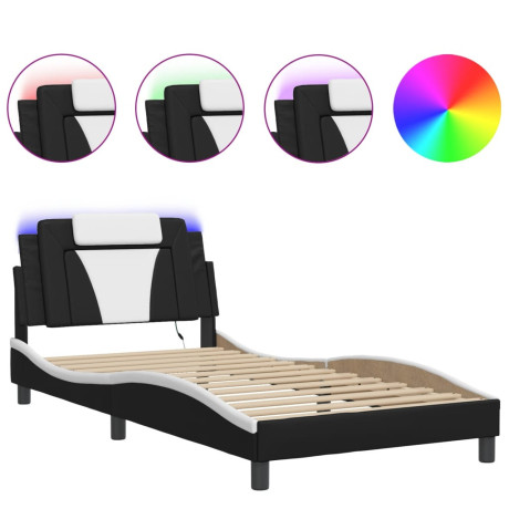 vidaXL Bedframe met LED-verlichting kunstleer zwart en wit 100x200 cm afbeelding2 - 1