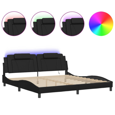 vidaXL Bedframe met LED-verlichting kunstleer zwart 200x200 cm afbeelding2 - 1