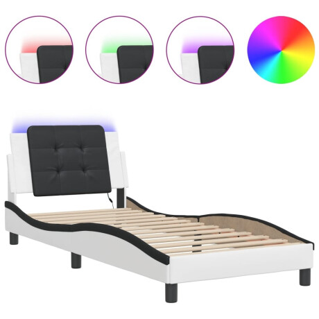 vidaXL Bedframe met LED zonder matras "Zadar" kunstleer wit en zwart 80x200 cm afbeelding2 - 1