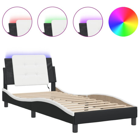vidaXL Bedframe met LED zonder matras "Zadar" kunstleer zwart en wit 90x190 cm afbeelding2 - 1