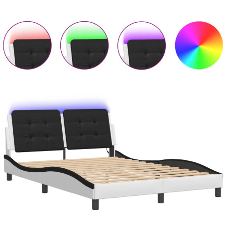 vidaXL Bedframe met LED-verlichting kunstleer wit en zwart 140x190 cm afbeelding2 - 1