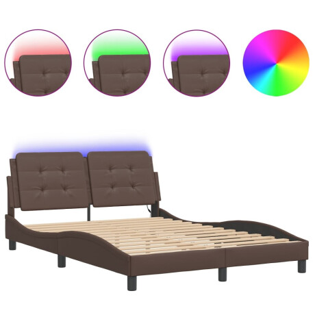 vidaXL Bedframe met LED zonder matras "Zadar" kunstleer bruin 140x200 cm afbeelding2 - 1