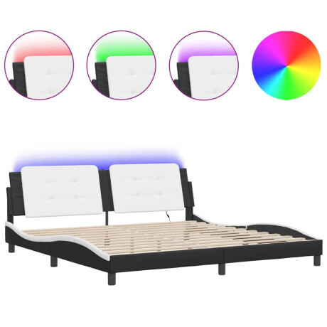vidaXL Bedframe met LED zonder matras "Zadar" kunstleer zwart en wit 200x200 cm afbeelding2 - 1