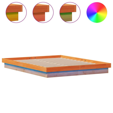vidaXL Bedframe met LED massief grenenhout wasbruin 150x200 cm afbeelding2 - 1