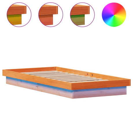 vidaXL Bedframe met LED massief grenenhout wasbruin 90x190 cm afbeelding2 - 1