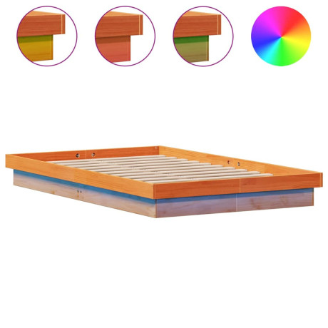 vidaXL Bedframe met LED massief grenenhout wasbruin 135x190 cm afbeelding2 - 1