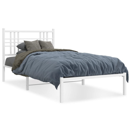 vidaXL Bedframe met hoofdbord metaal wit 107x203 cm afbeelding2 - 1