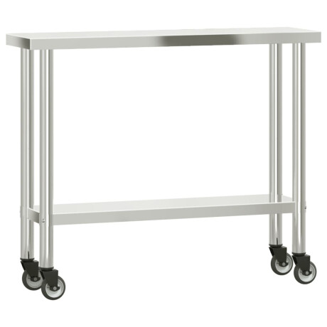 vidaXL Keukenwerktafel met wielen 110x30x85 cm roestvrij staal afbeelding2 - 1