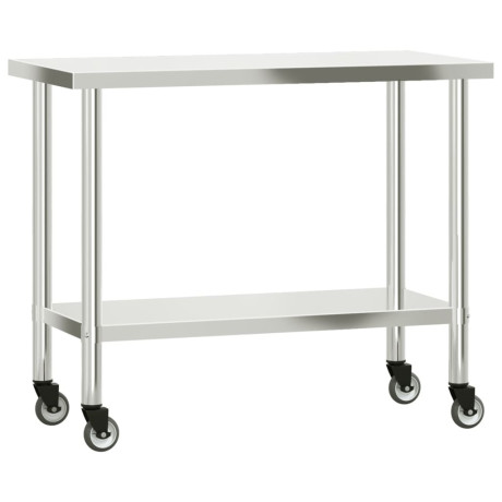 vidaXL Keukenwerktafel met wielen 110x55x85 cm roestvrij staal afbeelding2 - 1