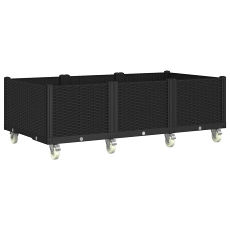 vidaXL Plantenbak met wielen 150x80x54 cm polypropeen zwart afbeelding2 - 1