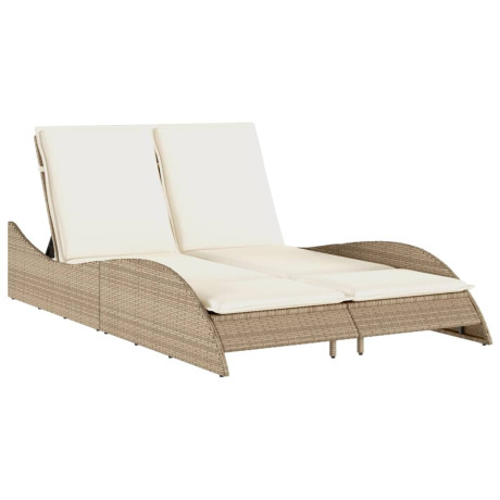 vidaXL Ligbed met kussens 114x205x73 cm poly rattan beige afbeelding2 - 1