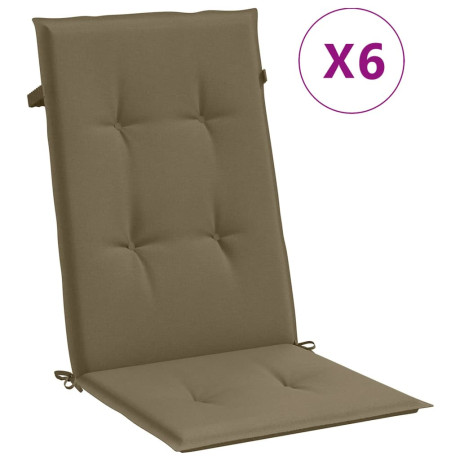 vidaXL Stoelkussens 6 st hoge rug 120x50x4 cm stof gemêleerd taupe afbeelding2 - 1