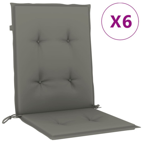 vidaXL Stoelkussens 6 st lage rug 100x50x4 cm stof donkergrijs afbeelding2 - 1