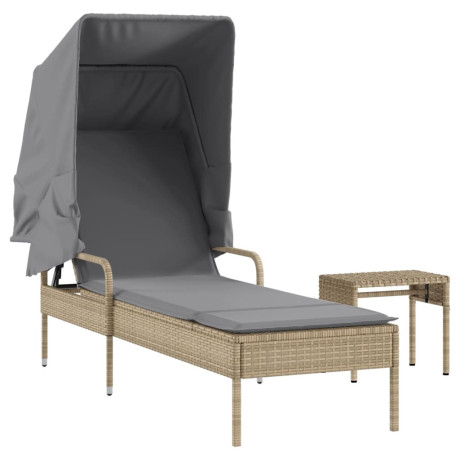 vidaXL Ligbed met luifel en tafel poly rattan beige afbeelding2 - 1