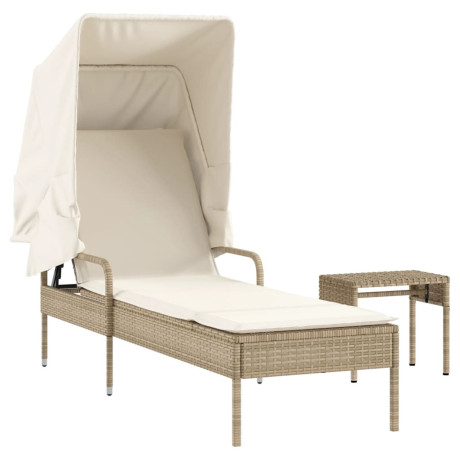 vidaXL Ligbed met luifel en tafel poly rattan beige afbeelding2 - 1