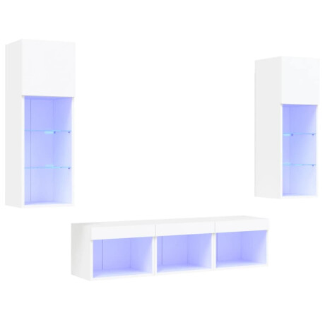 vidaXL 5-delige Tv-wandmeubelset met LED-verlichting bewerkt hout wit afbeelding2 - 1