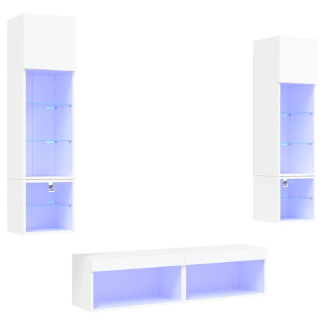vidaXL 6-delige Tv-wandmeubelset met LED-verlichting bewerkt hout wit afbeelding2 - 1