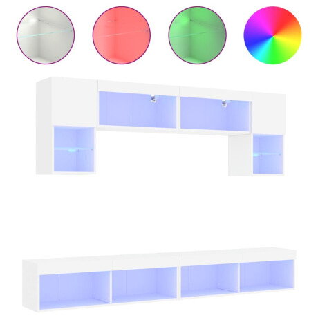 vidaXL 6-delige Tv-wandmeubelset met LED-verlichting bewerkt hout wit afbeelding2 - 1