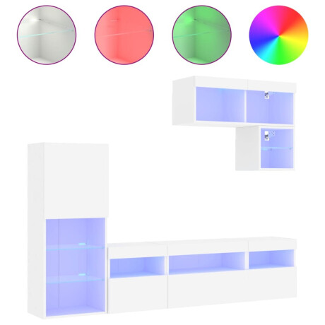 vidaXL 6-delige Tv-wandmeubelset met LED-verlichting bewerkt hout wit afbeelding2 - 1