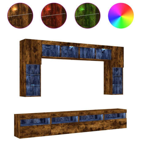 vidaXL 8-delige Tv-wandmeubelset met LED-verlichting gerookt eiken afbeelding2 - 1