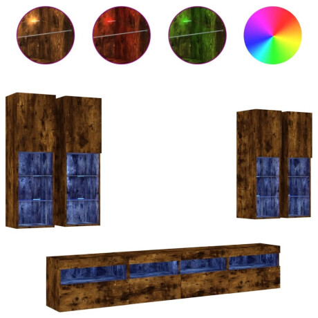 vidaXL 7-delige Tv-wandmeubelset met LED-verlichting gerookt eiken afbeelding2 - 1