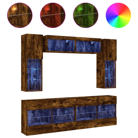 vidaXL 6-delige Tv-wandmeubelset met LED-verlichting gerookt eiken afbeelding2 - 1