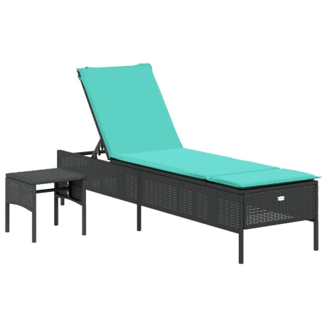 vidaXL Ligstoel met tafel en kussen, zwart polyrotan afbeelding2 - 1